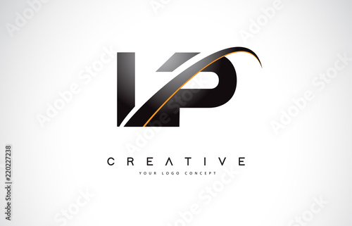 LP L P Swoosh Letter Logo Design with Modern Yellow Swoosh Curved Lines.