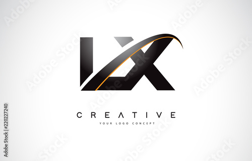 LX L X Swoosh Letter Logo Design with Modern Yellow Swoosh Curved Lines.