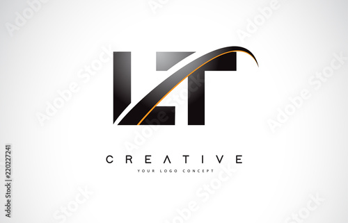 LT L T Swoosh Letter Logo Design with Modern Yellow Swoosh Curved Lines.