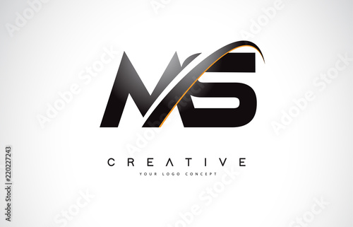 Fotografie MS M S Swoosh Letter Logo Design with Modern Yellow Swoosh Curved Lines