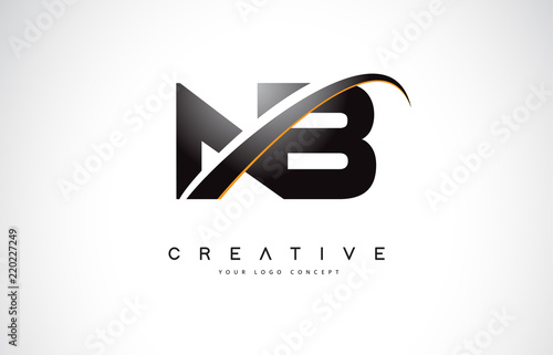 NB N B Swoosh Letter Logo Design with Modern Yellow Swoosh Curved Lines.