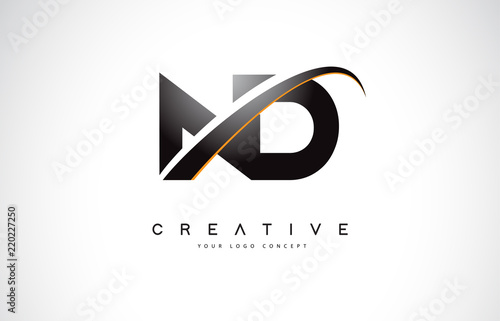 ND N D Swoosh Letter Logo Design with Modern Yellow Swoosh Curved Lines. photo