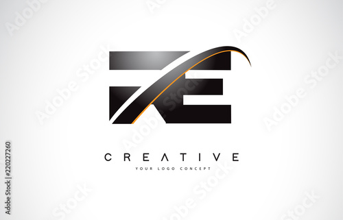 RE R E Swoosh Letter Logo Design with Modern Yellow Swoosh Curved Lines.