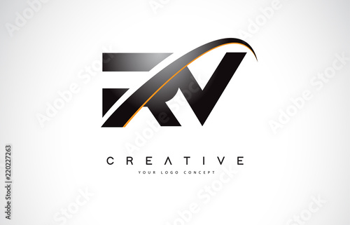 RV R V Swoosh Letter Logo Design with Modern Yellow Swoosh Curved Lines.