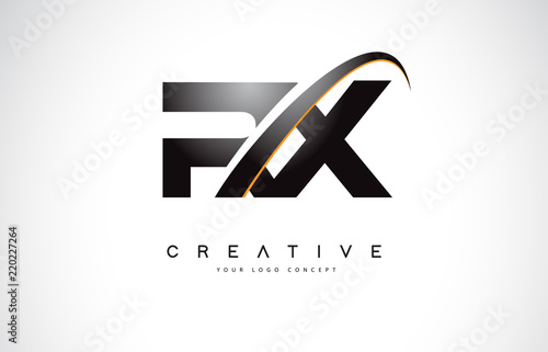 RX R X Swoosh Letter Logo Design with Modern Yellow Swoosh Curved Lines.