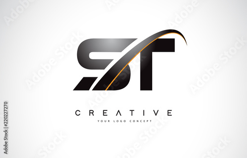 ST S T Swoosh Letter Logo Design with Modern Yellow Swoosh Curved Lines. photo