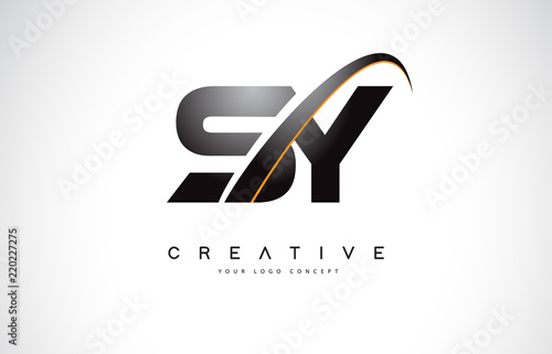 SY S Y Swoosh Letter Logo Design with Modern Yellow Swoosh Curved Lines.