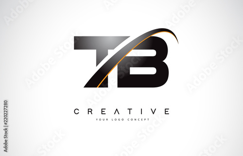 TB T B Swoosh Letter Logo Design with Modern Yellow Swoosh Curved Lines.