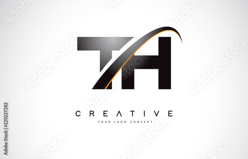 TH T H Swoosh Letter Logo Design with Modern Yellow Swoosh Curved Lines. photo