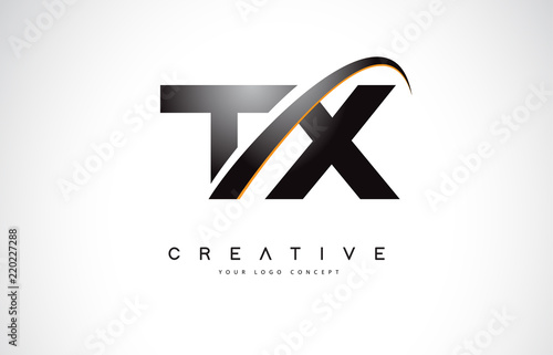TX T X Swoosh Letter Logo Design with Modern Yellow Swoosh Curved Lines.