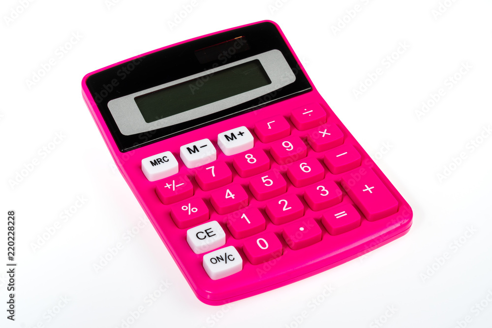 isolated white school background with a pink calculator isolated white school background with a pink calculator