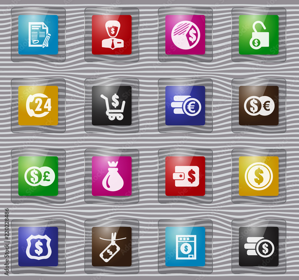 Business glass icons set Business glass icons set