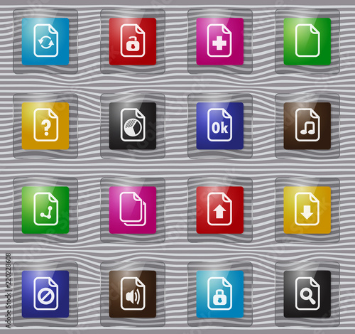 Documents glass icons set