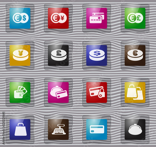 E-commers glass icons set photo