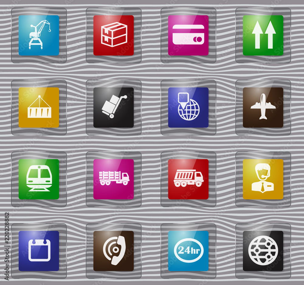 Logistic glass icons set Logistic glass icons set