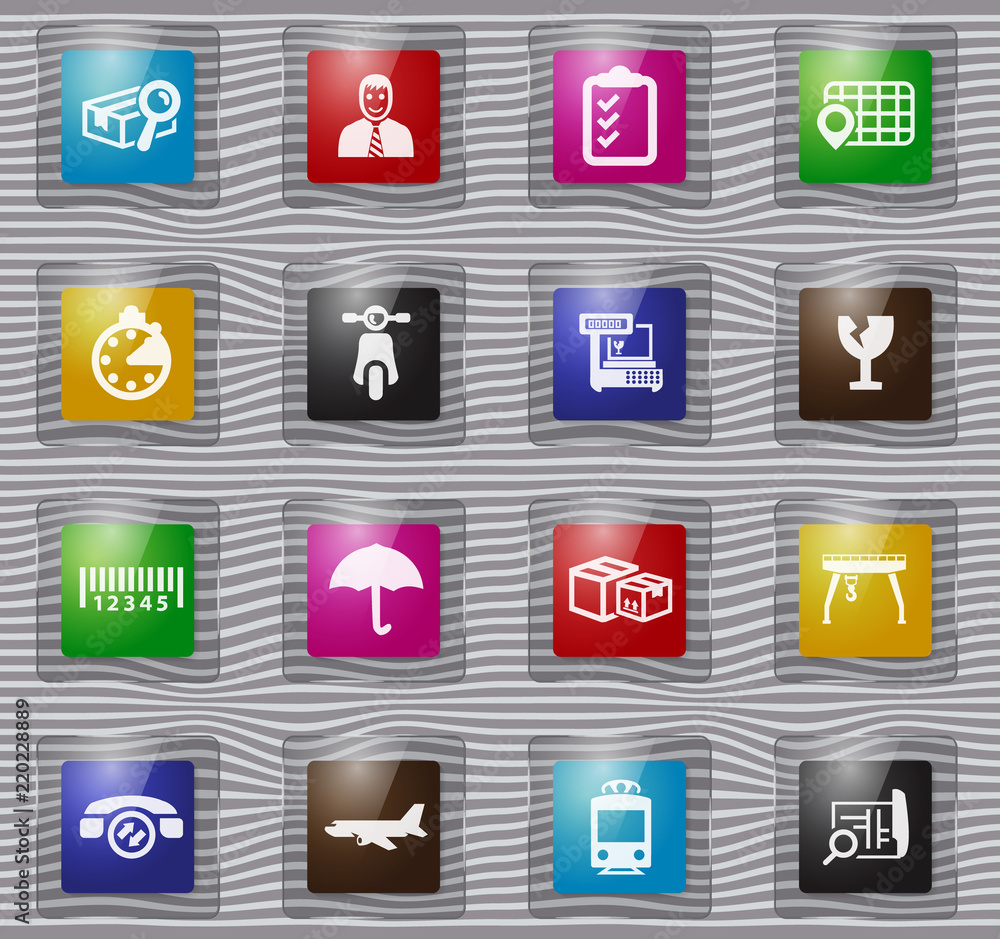 Logistic glass icons set Logistic glass icons set