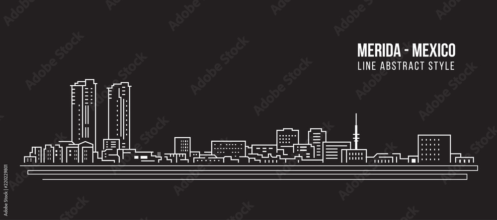 Fototapeta Cityscape Building Line art Vector Illustration design merida city - Mexico