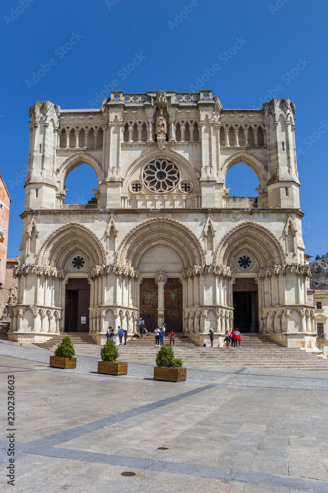 Frontal view of the cathedral on the main square of Cuenca, Spain