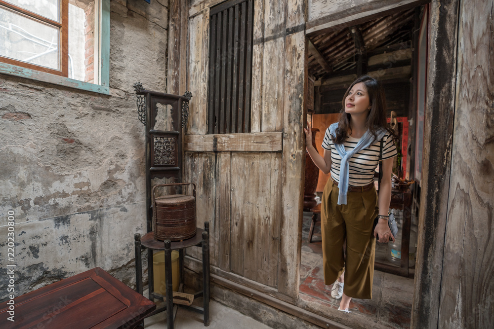 woman sightseeing the old ancient building. woman sightseeing the old ancient building.