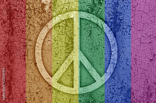 Fototapeta Sign of peace in rainbow color on a metal background