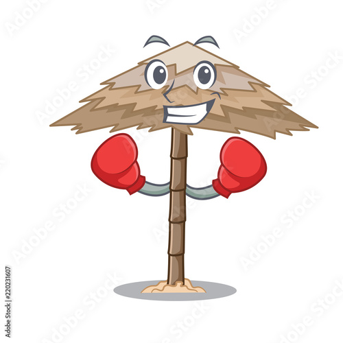 Boxing beach shelter buildings with palm cartoon