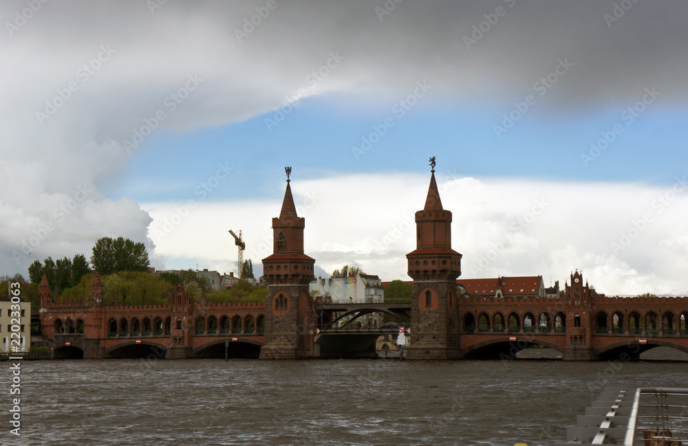 BERLIN, GERMANY - 04/17/2014: View of Oberbaum Bridge