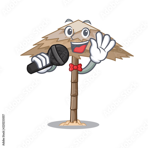 Singing beach shelter under the umbrella cartoon