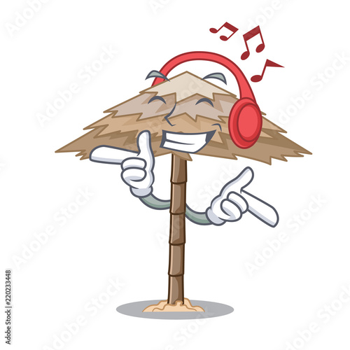 Listening music beach shelter under the umbrella cartoon