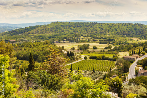 View of the valley from the mountainous Provencal village of Gordes. Provence. France.