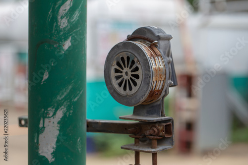 Old Manual Operated Hand Crank Air Raid Alarm Siren, hand operated siren photo