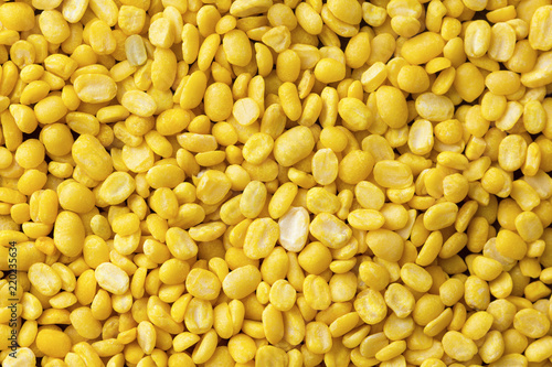 peeled mung beans on background. top view photo