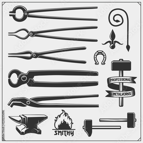 Set of forging tools. Vector illustration.