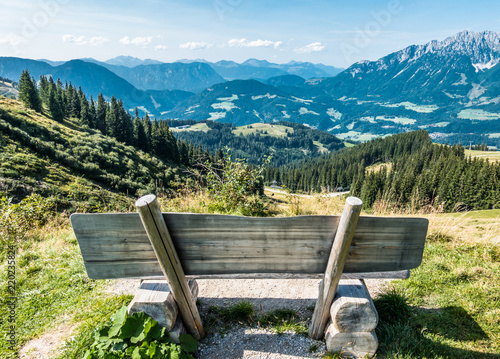 bench at a mountain photo