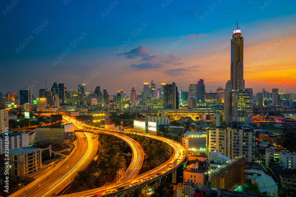 Aerial view of Bangkok building and Express ways