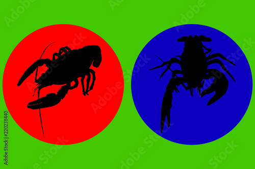 Procurement for the template. Silhouettes of crustaceans cancer, lobster, lobster ... Vector