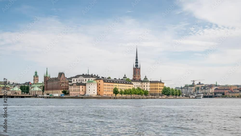 Time lapse of old part of Stockholm, view from the river, Sweden, 4k Time lapse of old part of Stockholm, view from the river, Sweden, 4k