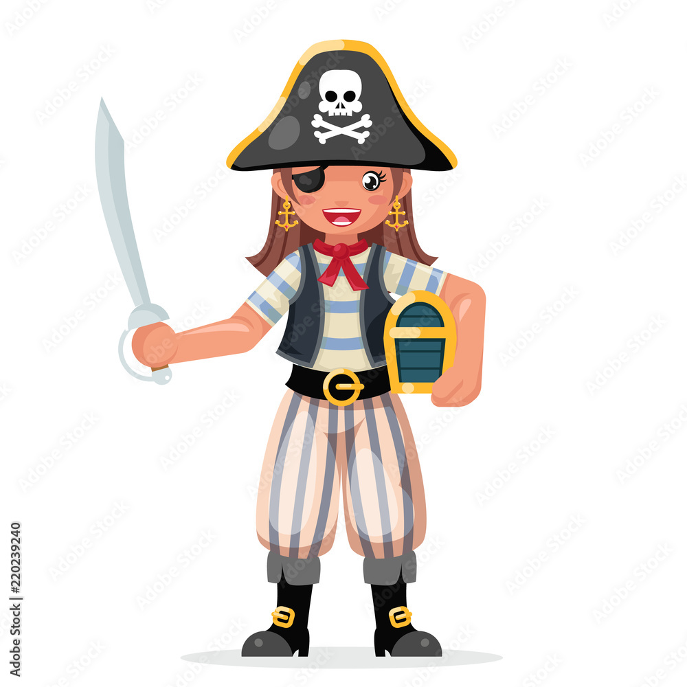 Pirate girl children costume masquerade teen party female character design  vector illustration Stock Vector | Adobe Stock