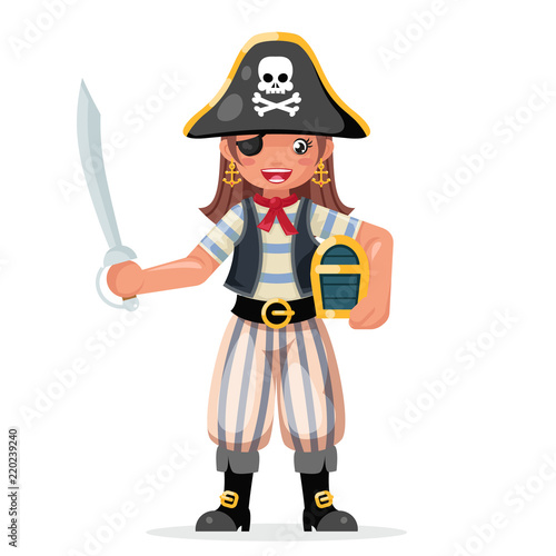 Pirate girl children costume masquerade teen party female character design vector illustration