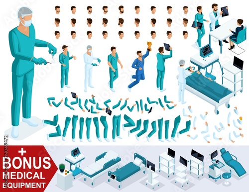 Isometrics create your character doctor, surgeon, sets of gestures of legs and hands, emotions. Bonus medical equipment