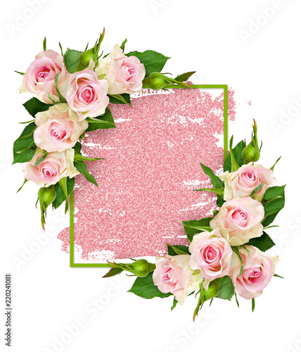 Pink rose flowers and a gre...