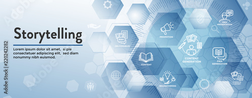 Storytelling Web Banner and Icon Set - Writing, speech bubbles, etc