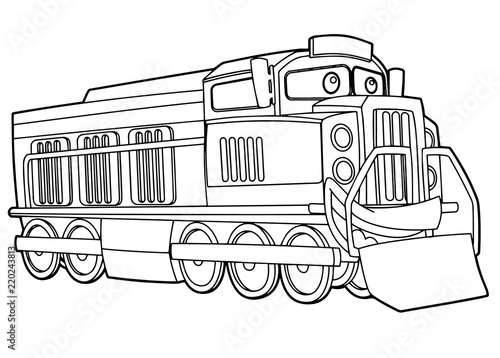 Cartoon funny looking vector train - isolated - coloring page - illustration for children