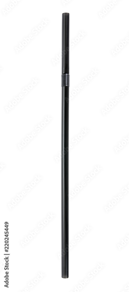 Vertical black plastic drinking straw isolated on white background. Vertical black plastic drinking straw isolated on white background.