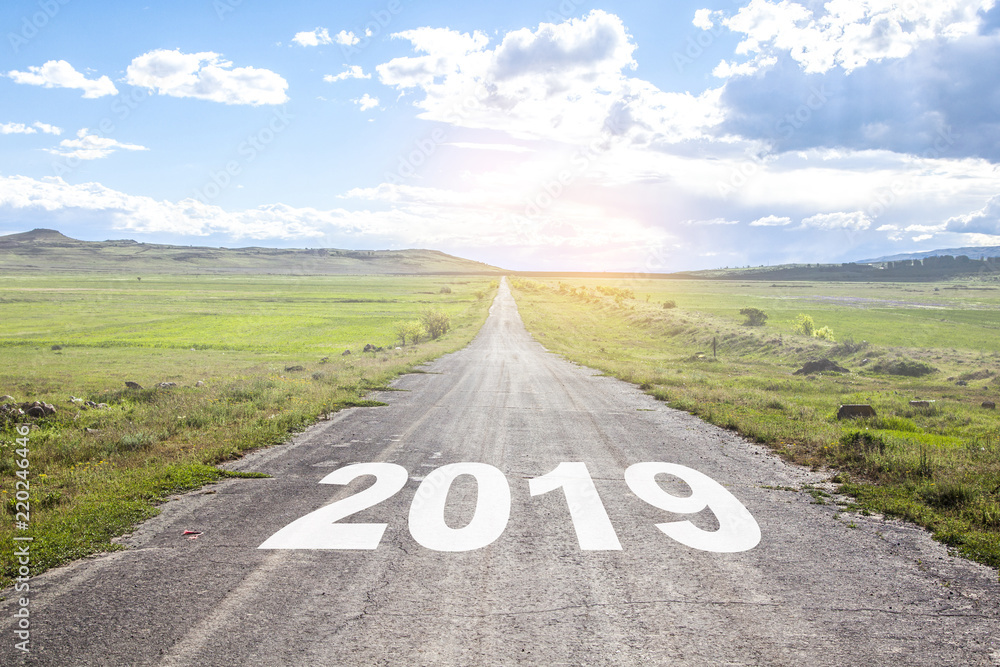 asphalt road and New year 2019 concept.