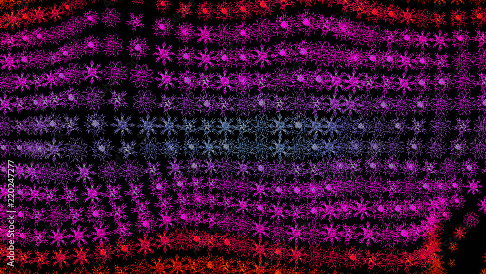 Abstract background with a variety of colorful snowflakes. Big and small.