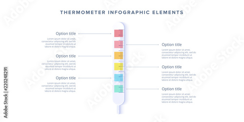Medical thermometer step chart infographics. Clinical measuring bar graph elements. Temperature diagram presentation slide template. Vector info graphic design.