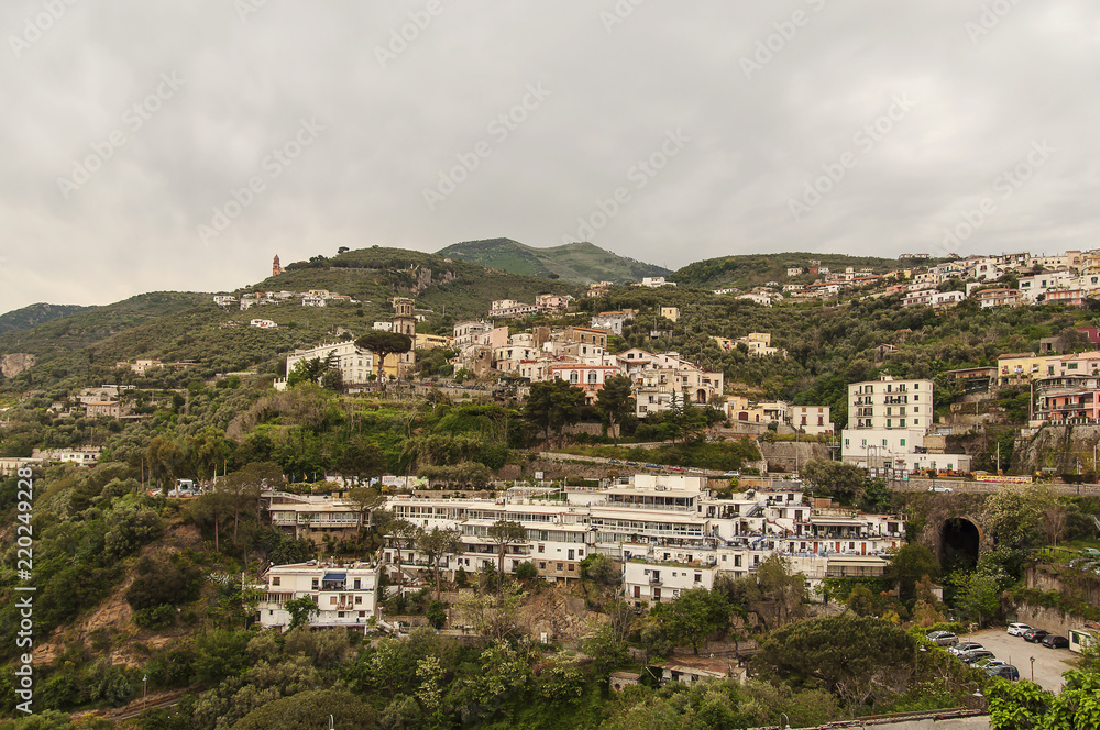 Panoramic view of the inhabited center of Vico Equense. Naples_Italy