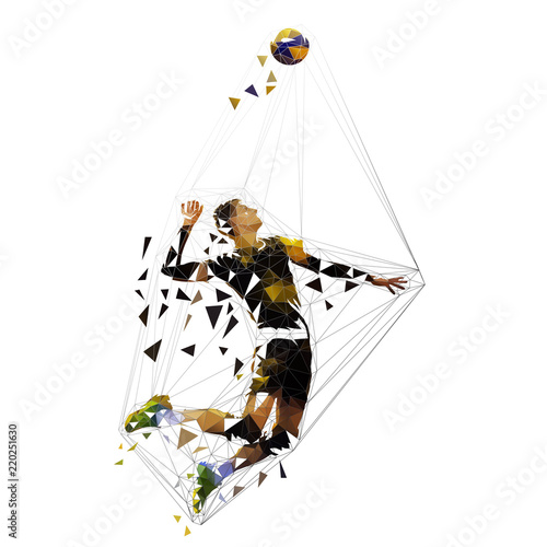 Volleyball player serving ball, polygonal vector illustration