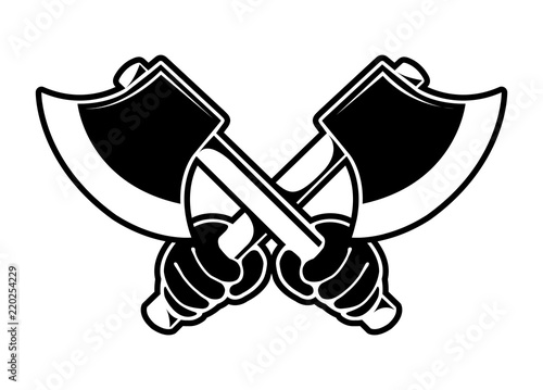 cartoon crossed axes illustration ( with hands)