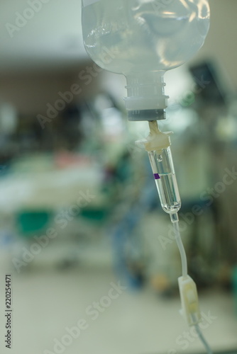 IV fluid intravenous drop saline drip in hospital ,Medical Concept.